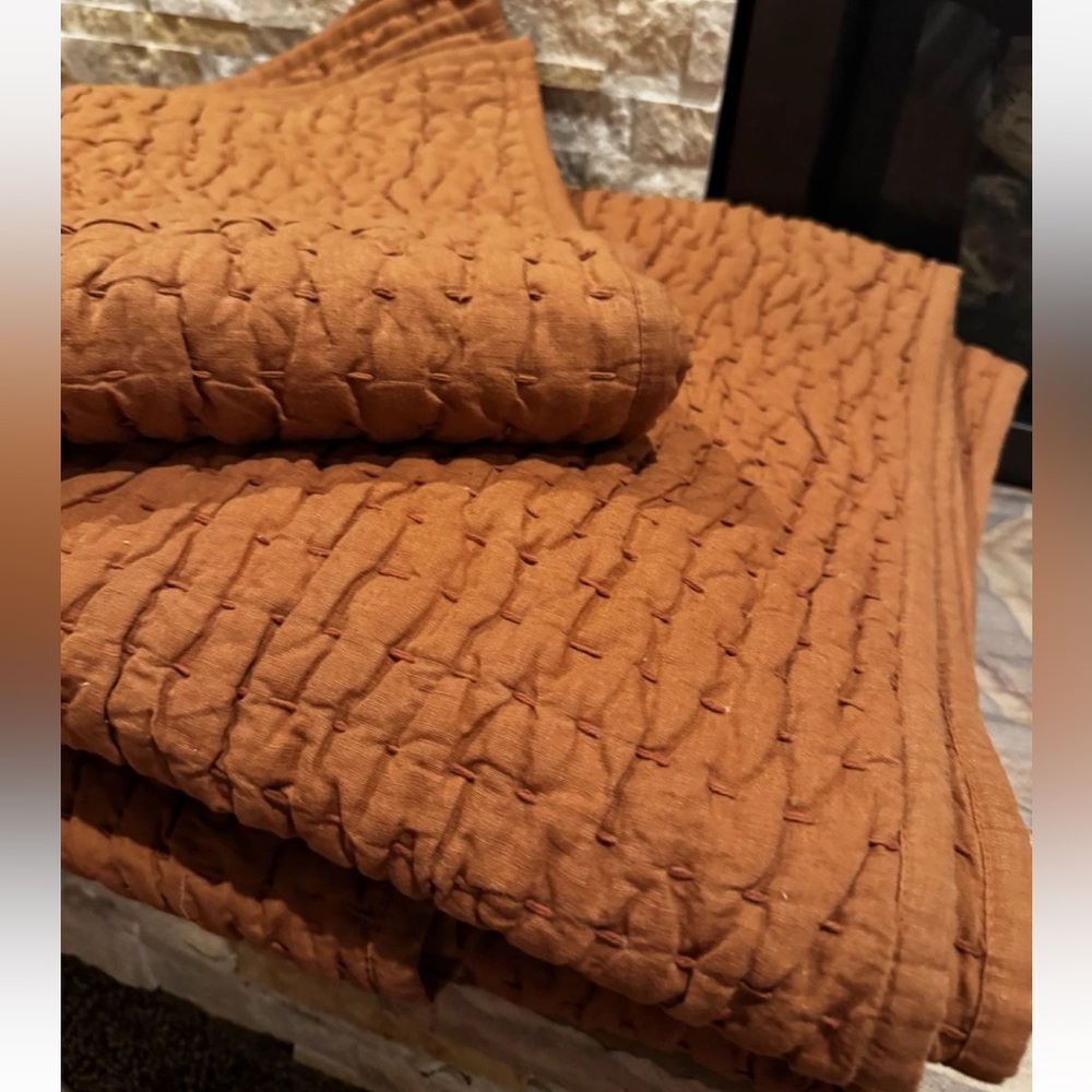 Quince European Linen Cotton Stitch Quilt Set King Terracotta 2 Shams